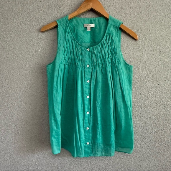 J. Crew Smocked Cotton Tank Size 2 Seafoam Green - Picture 1 of 5